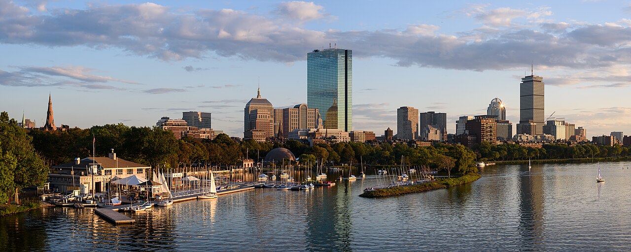 The Boston skyline along the Charles River basin viewed from the Longfellow Bridge.